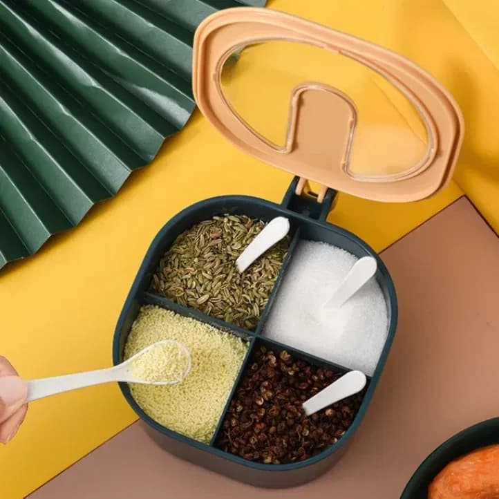 Spice Storage Box with Lids And Serving Spoons 4-Section